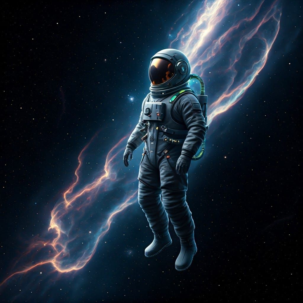 Astronaut in Spacesuit in Starry Galaxy in 3D