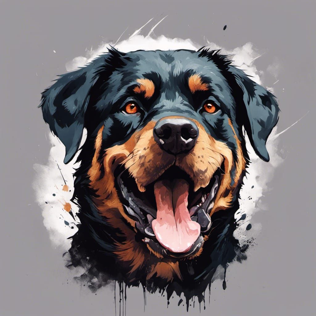 Happy Rottweiler Portrait in Maximalist Digital Style