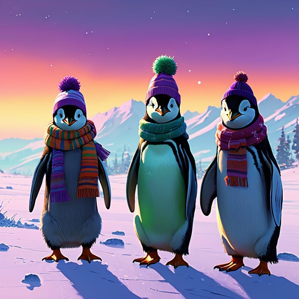 Playful Penguins at the North Pole in Winter Wonderland