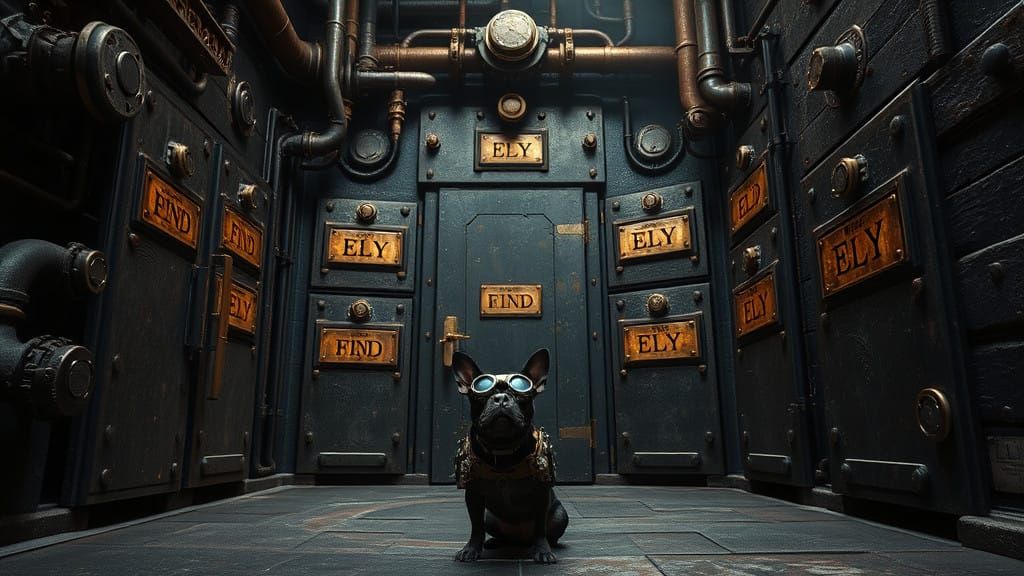 Steampunk Alleyway with Mysterious Doors and Brass-Plated Gu...