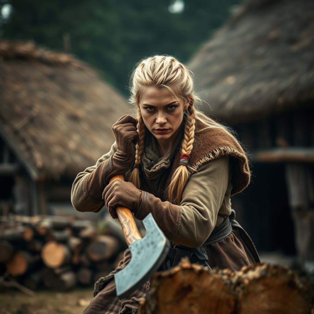 Viking Female Farmer in Fierce Labor