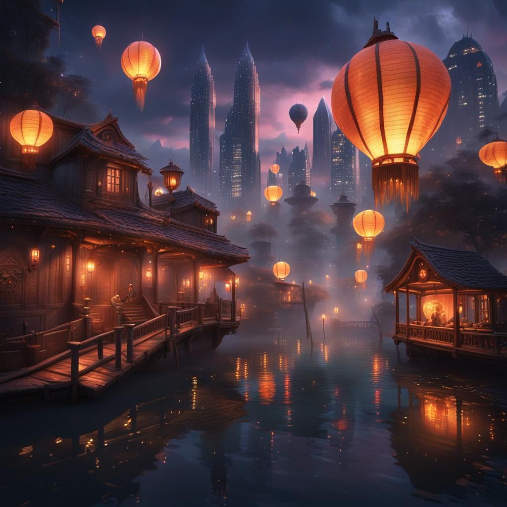 Magical Atlanta Cityscape with Floating Structures