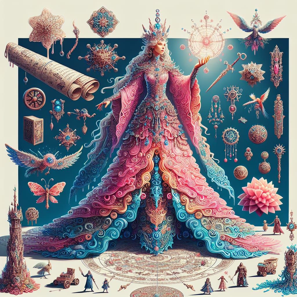 Fantastical Bubblegum Sorceress in Whimsical High Fantasy