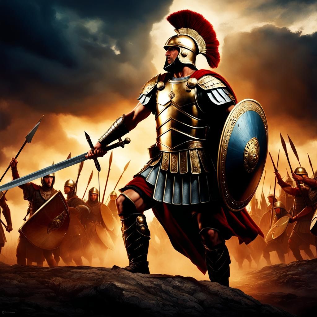 Roman Soldier in Combat Gear: Detailed Matte Painting