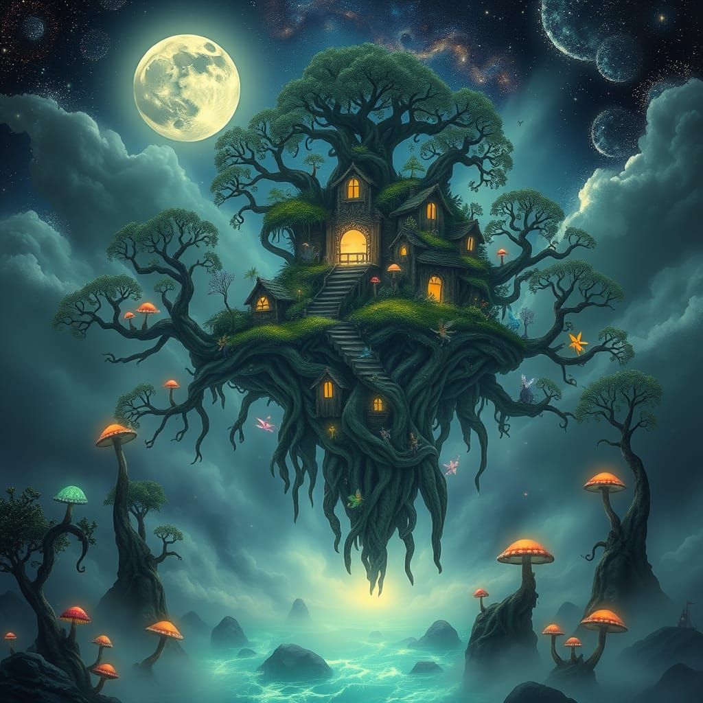 Dreamlike Island Scene in a Whimsical Fantasy Style