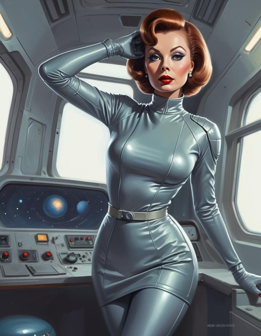 Retro Sci-Fi Pinup Girl on Alien Planet