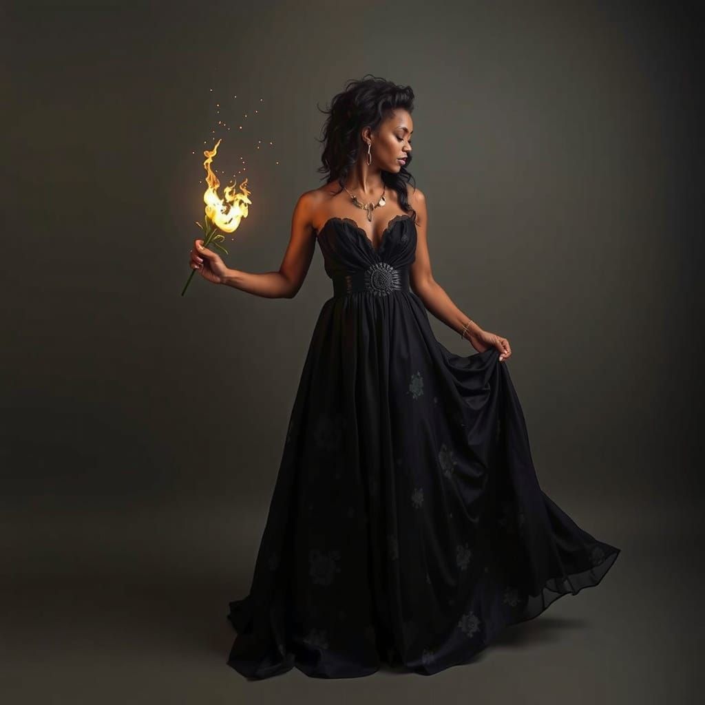 Black Orisha with Roses Portrait