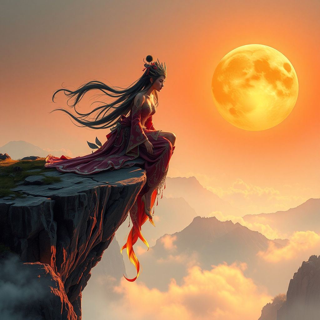 Futuristic Chinese Princess Fractal Sunrise