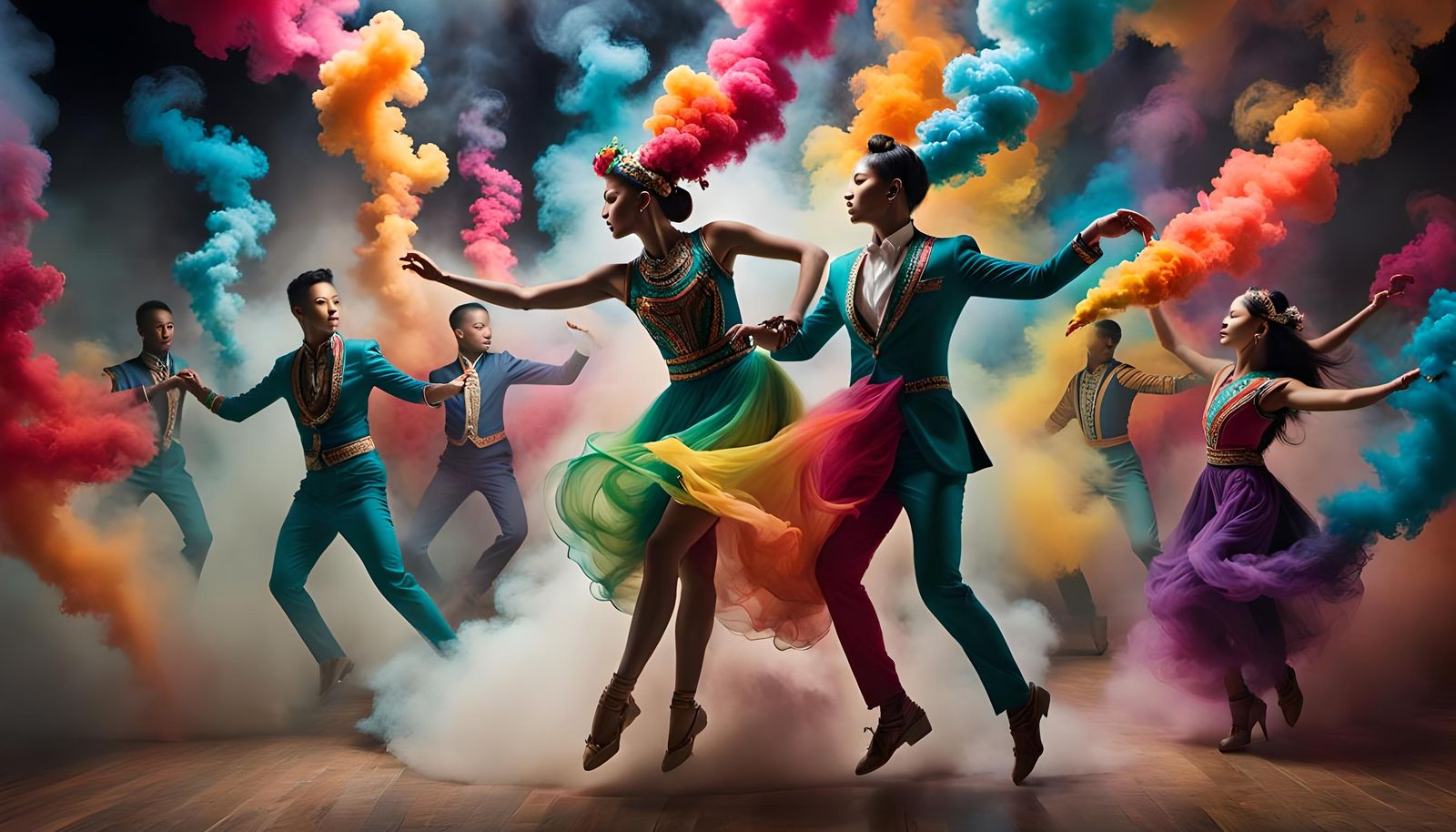 Surreal Smoky Hokey-Pokey Dancers in Ethereal Landscape