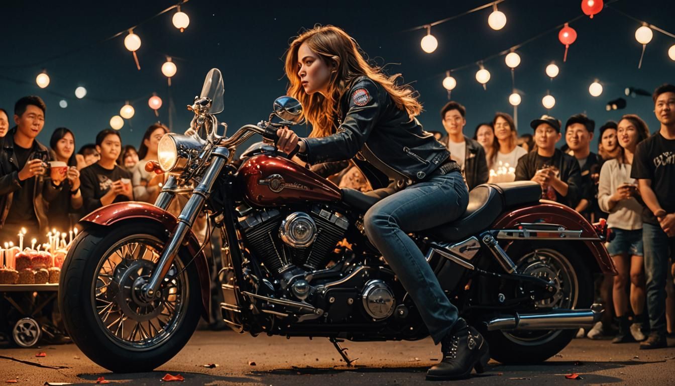 Harley Davidson with a beautiful female rider