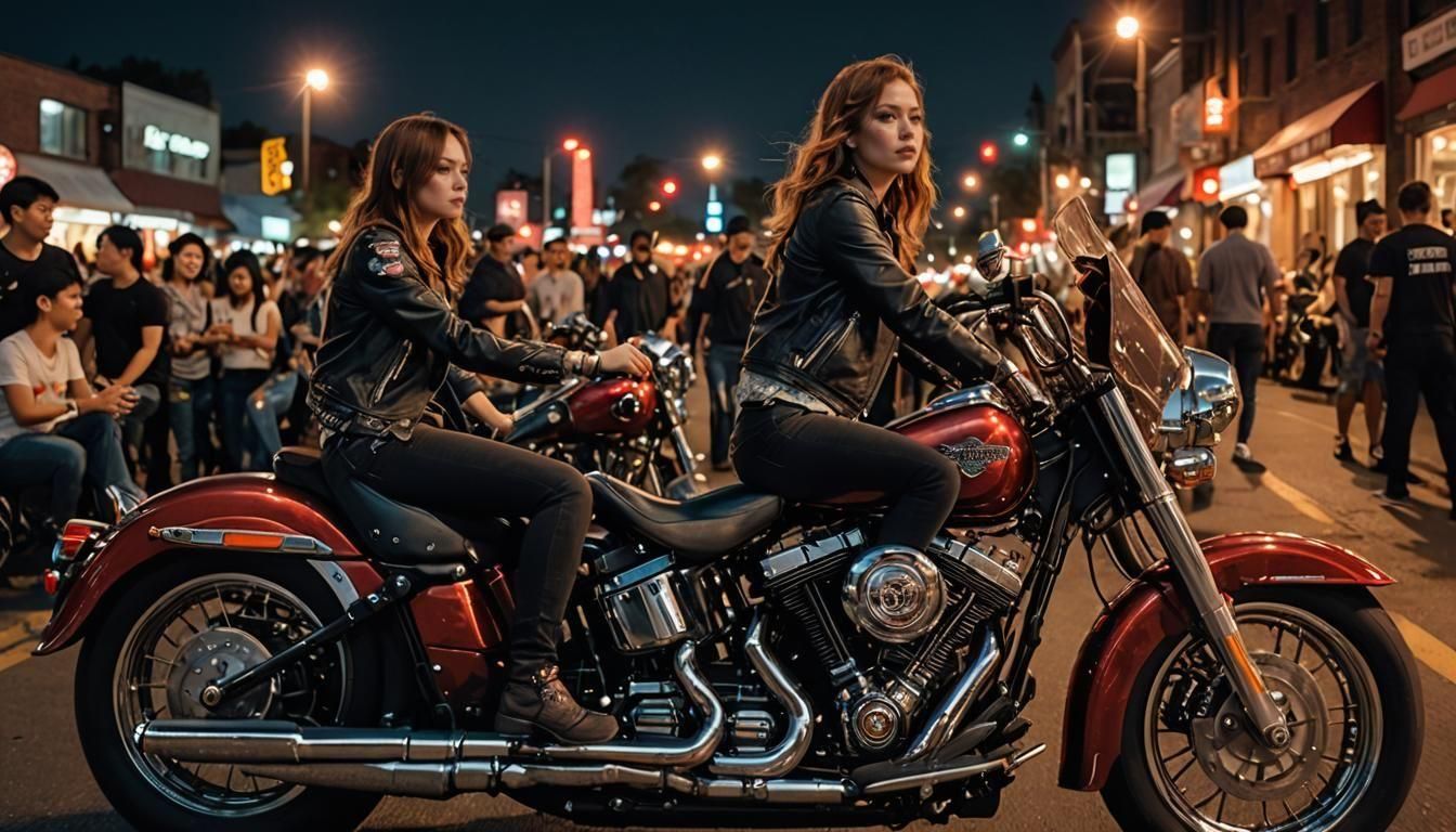 Harley Davidson with a beautiful female rider