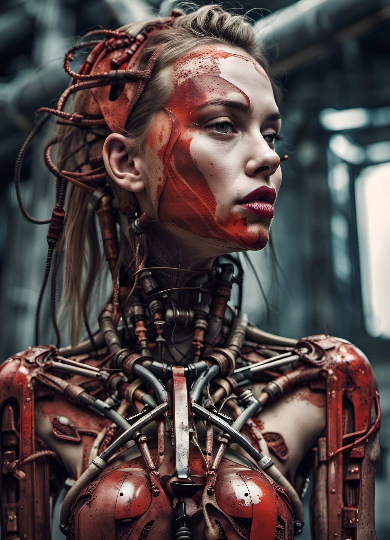 Exoskeleton Girl Portrait in Dystopian Sci-Fi Style