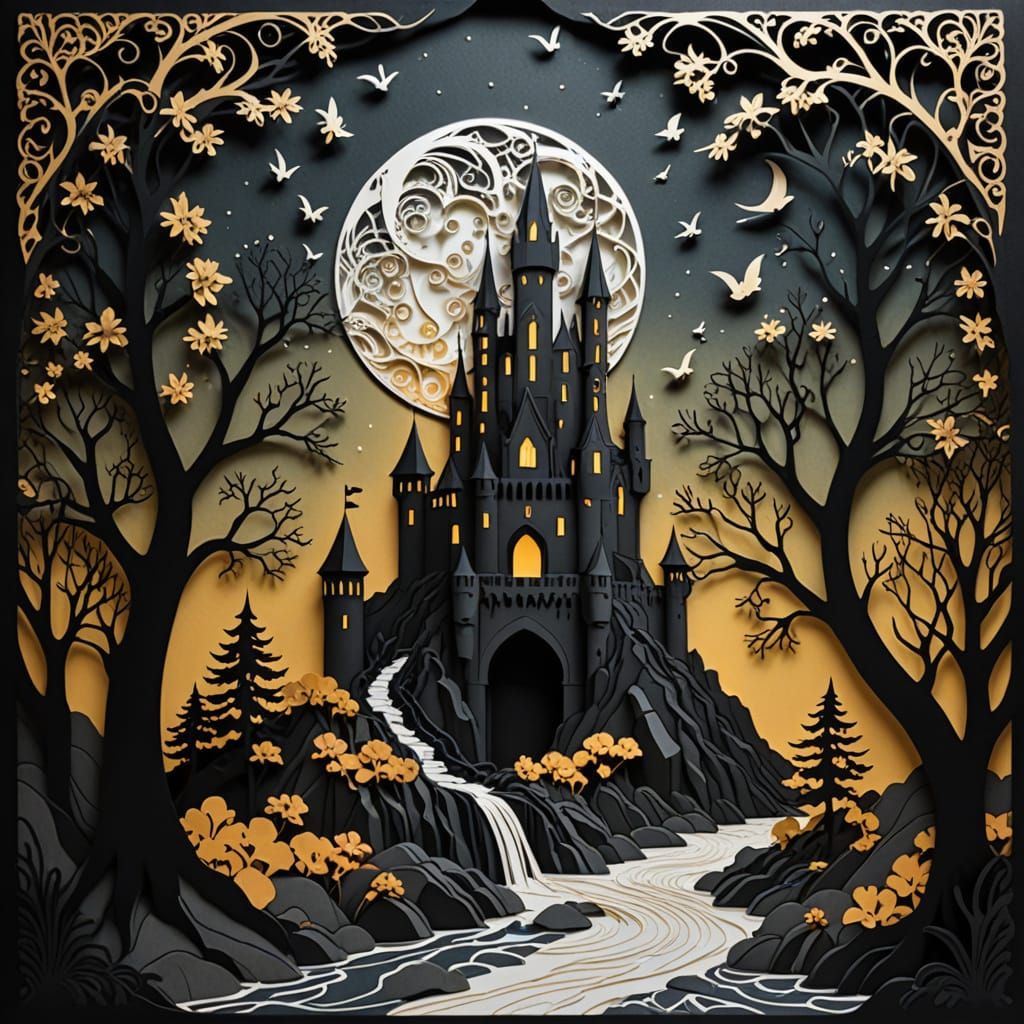 3D Kirigami Castle on Rocky Ledge