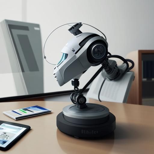Robot Displays Resume in Serene Office: Digital Illustration