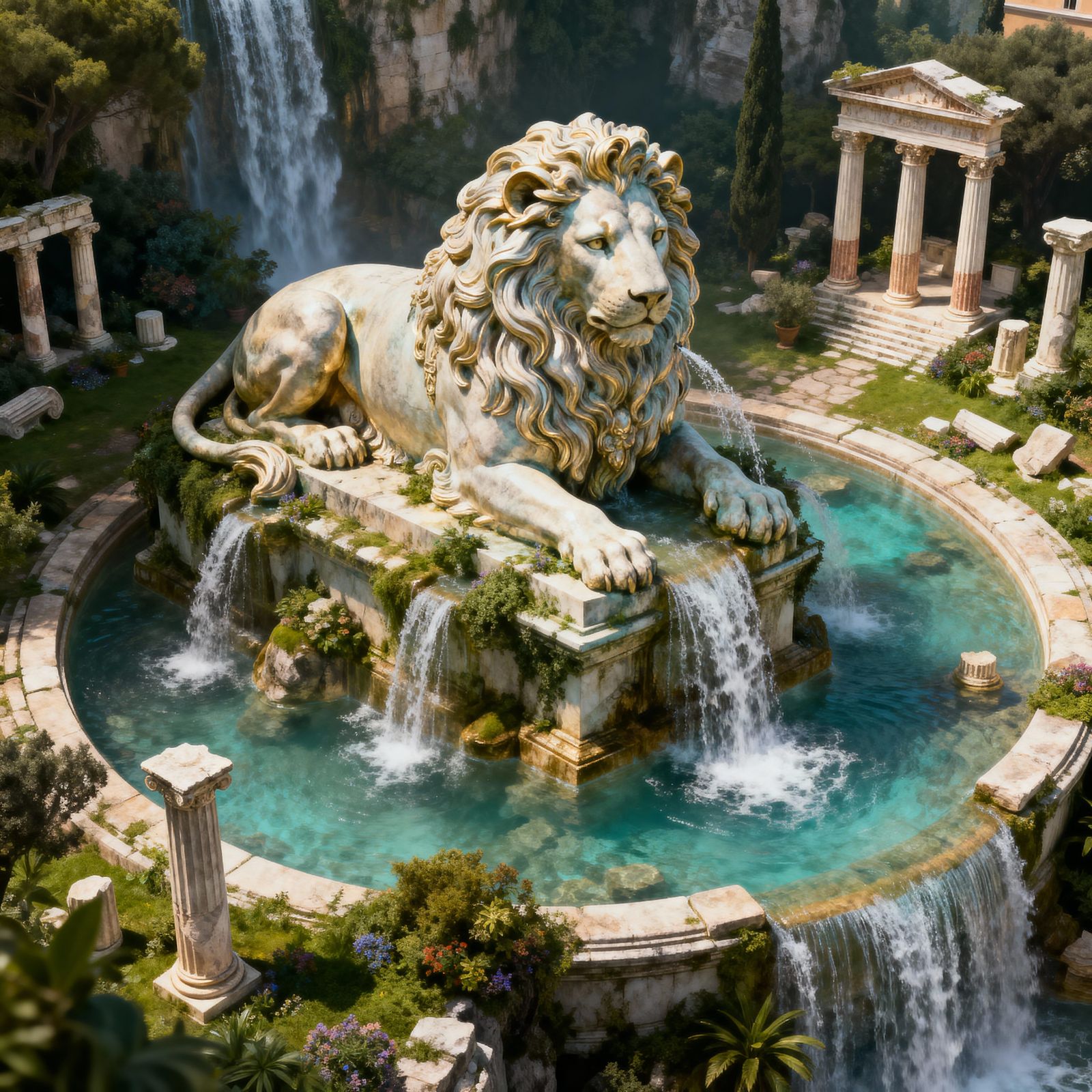 Enchanted Lion Fountain in Baroque Style