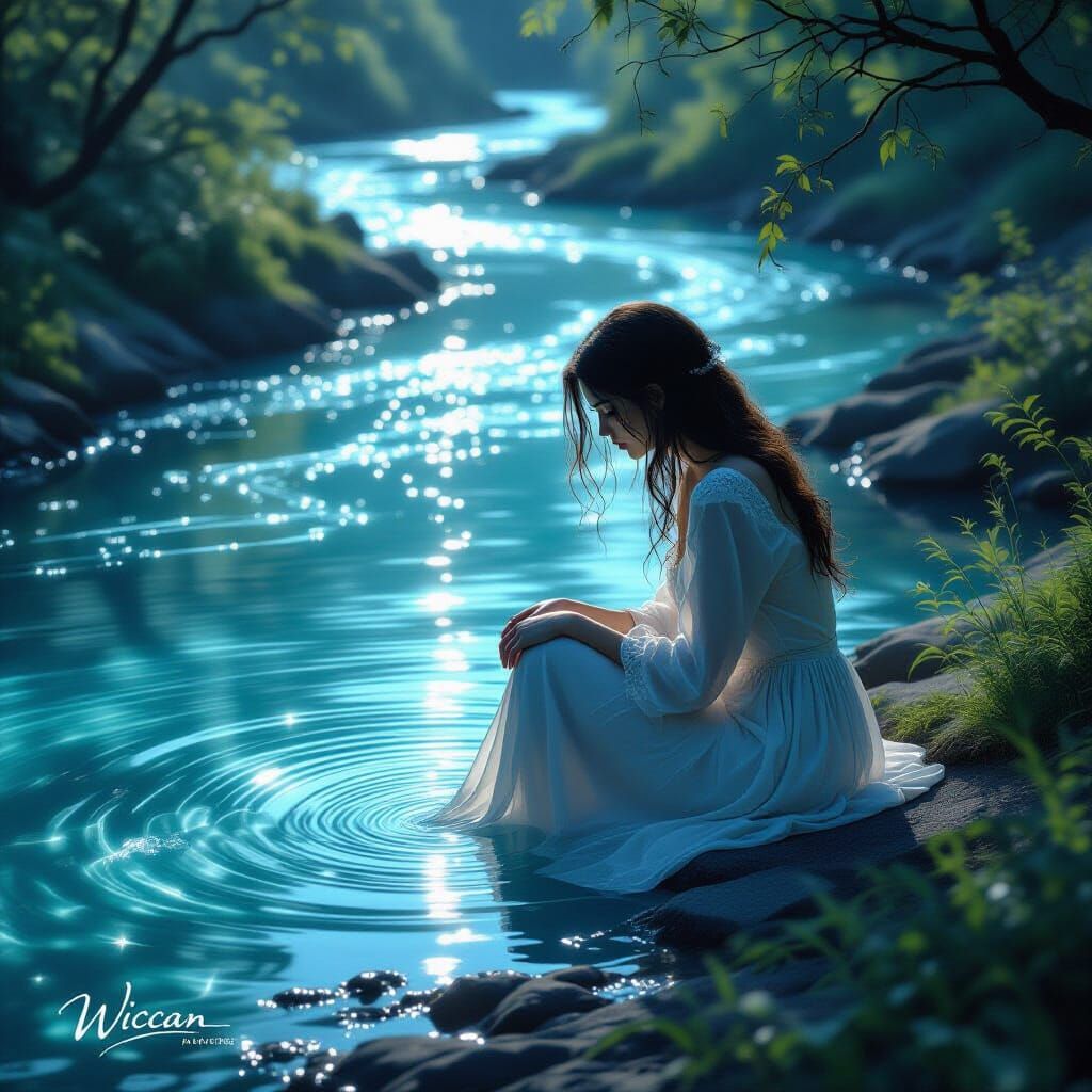 Woman by Spectral River of Tears, Ultra-Realistic Fantasy