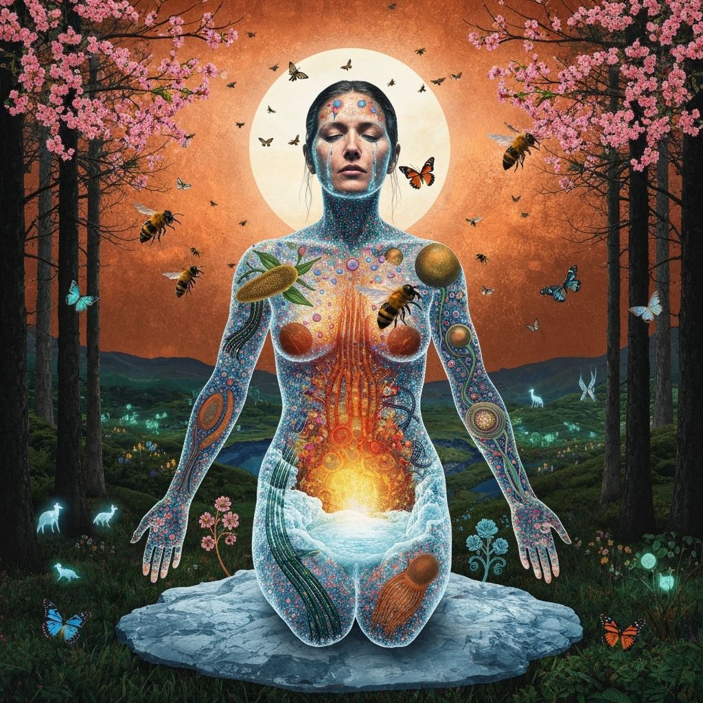 Female Sculptor Inside Abstract Creation