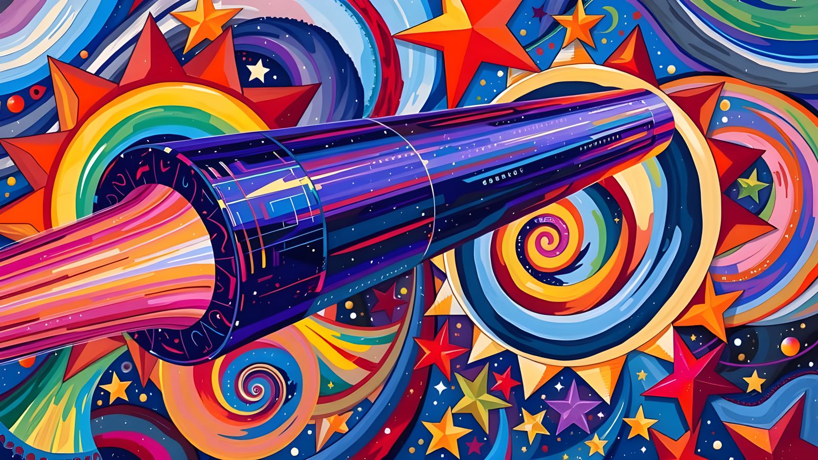 Gleaming Cylinder with Plasma Exhaust in Abstract Cosmos