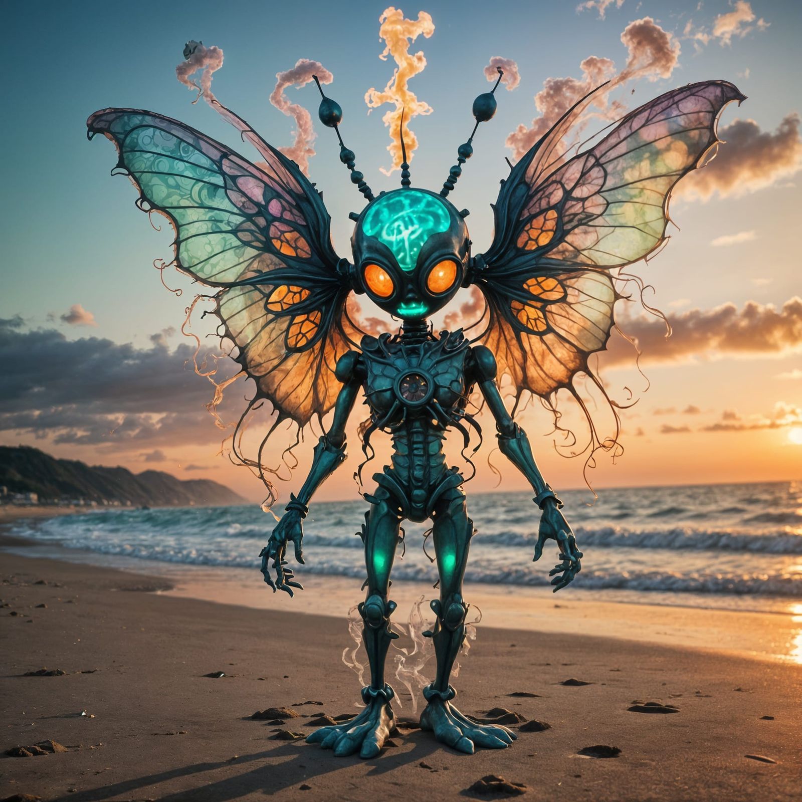 Psychedelic Phytoplankton Humanoid with Melting Clock