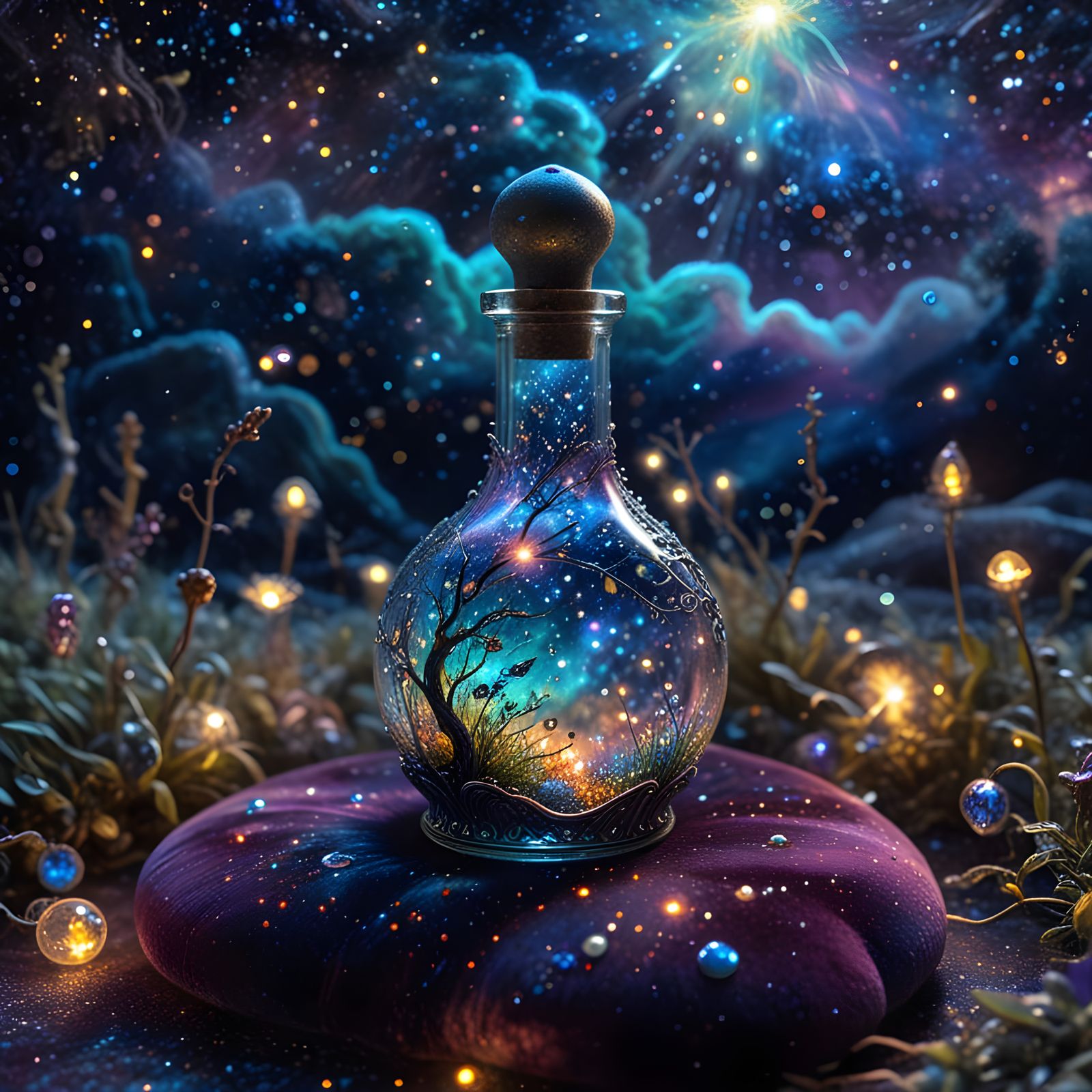 Galaxy in a Bottle: Ethereal Celestial Dreamscape