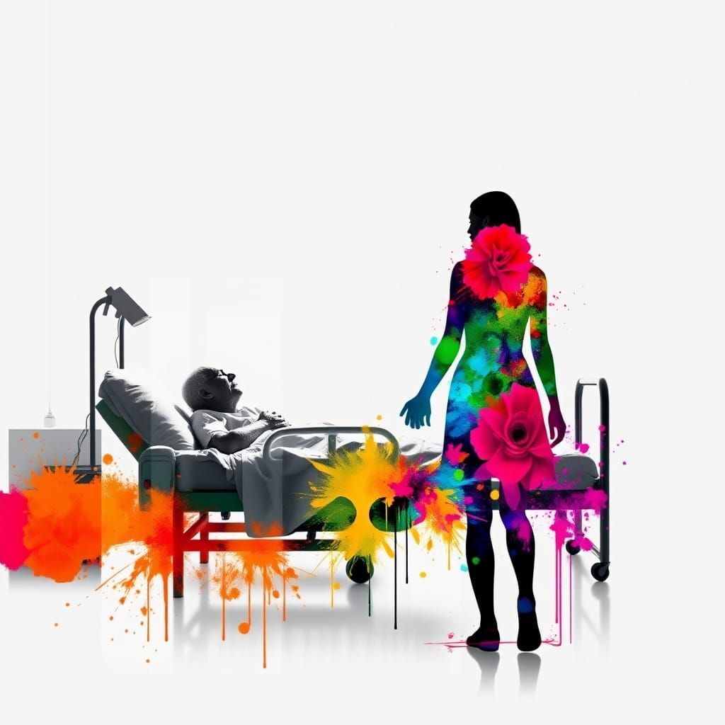 Double Exposure: Couple's Silhouette and Hospital Scene