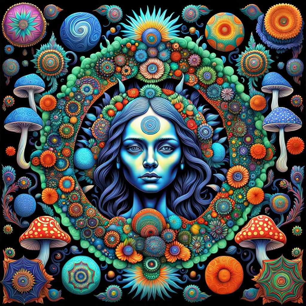 Psychedelic Goddess of Consciousness in 3D Render