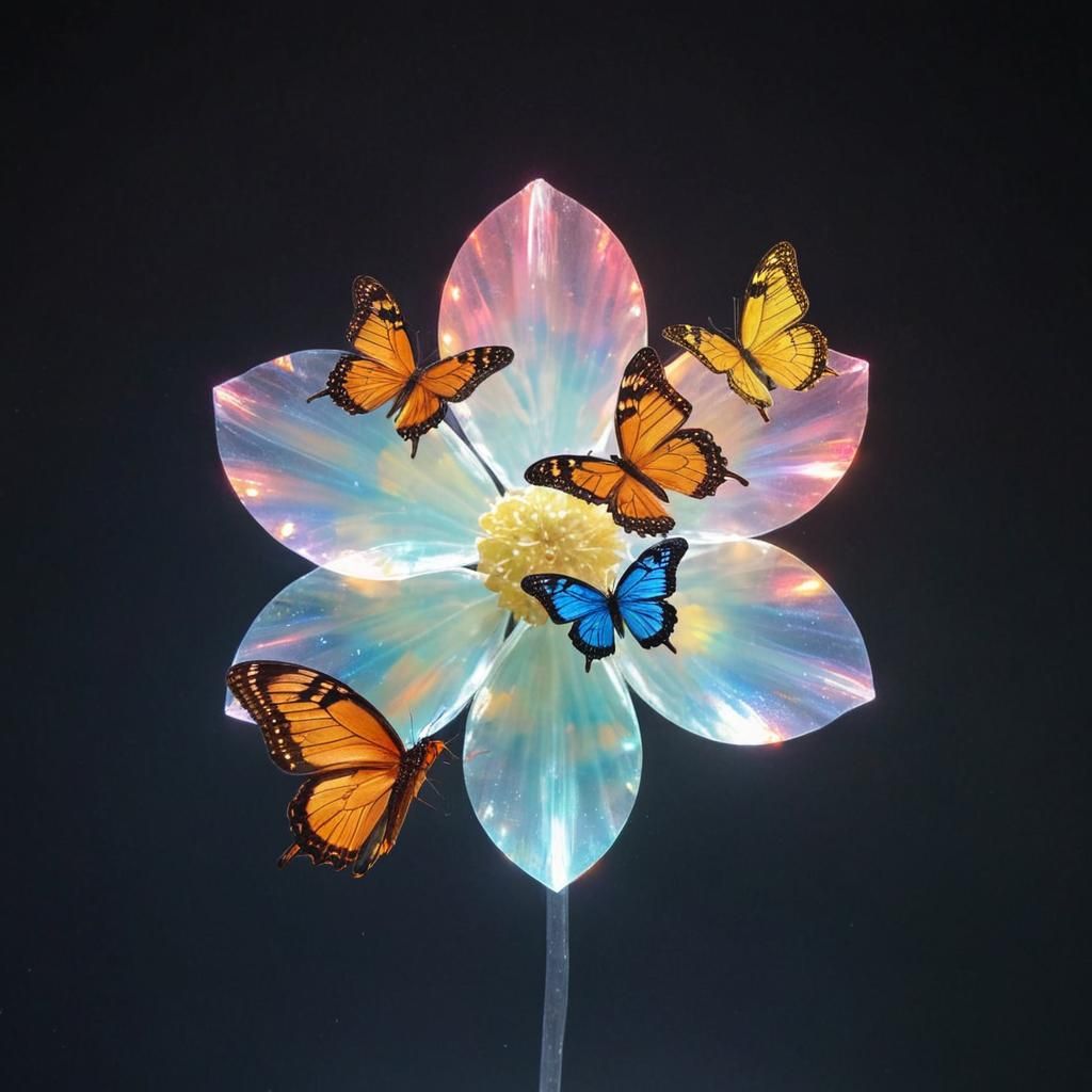 Ethereal Flower Hologram with Delicate Butterflies