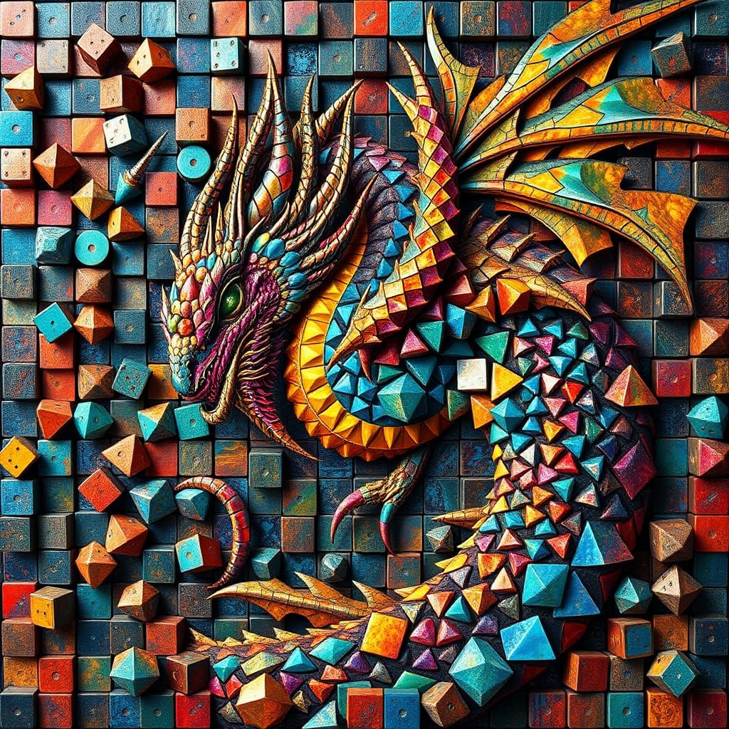 Glowing Dragon Mosaic from Shimmering Dice
