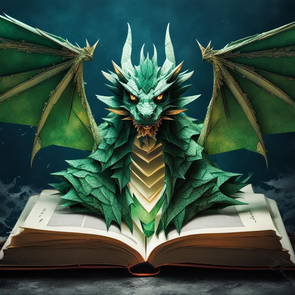 Origami Dragon Emerges from Fantasy Book: Manhwa Style