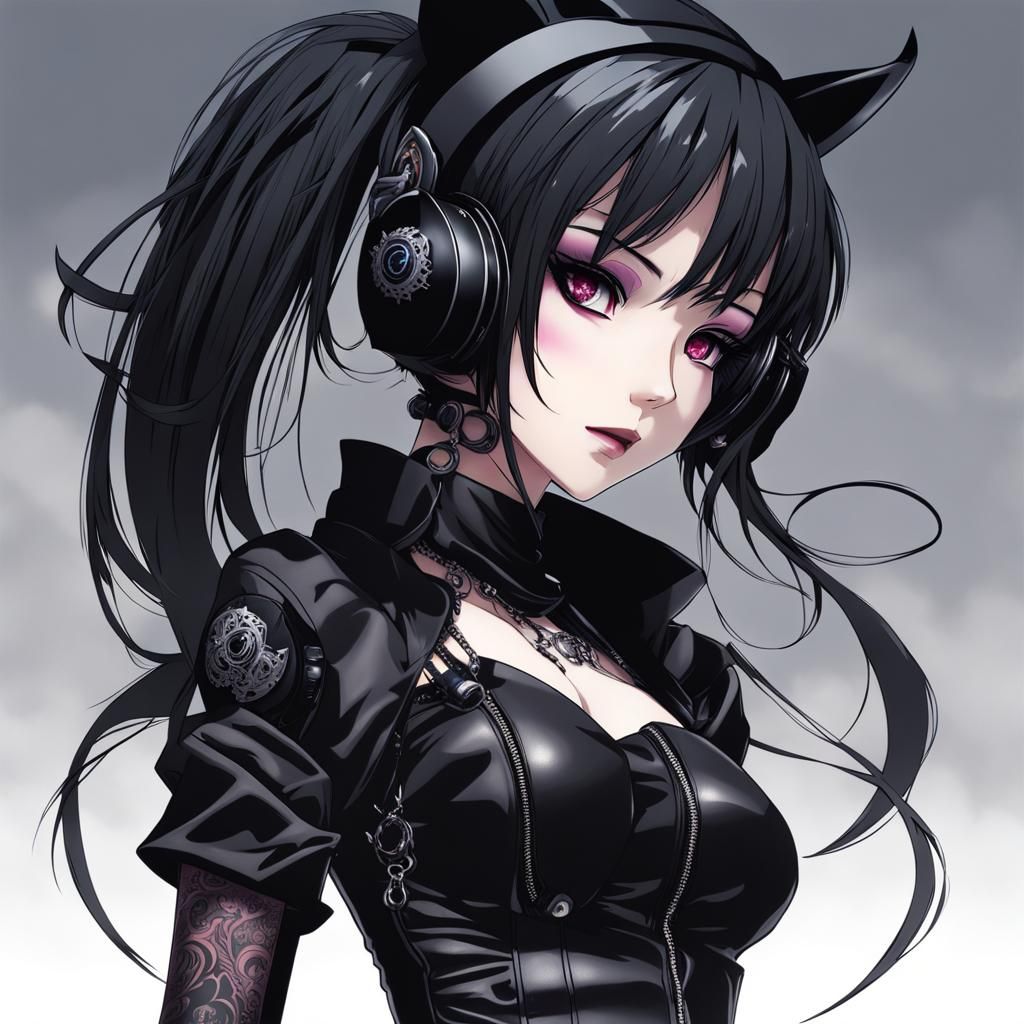 Cyberpunk Goth Girl in Anime Style