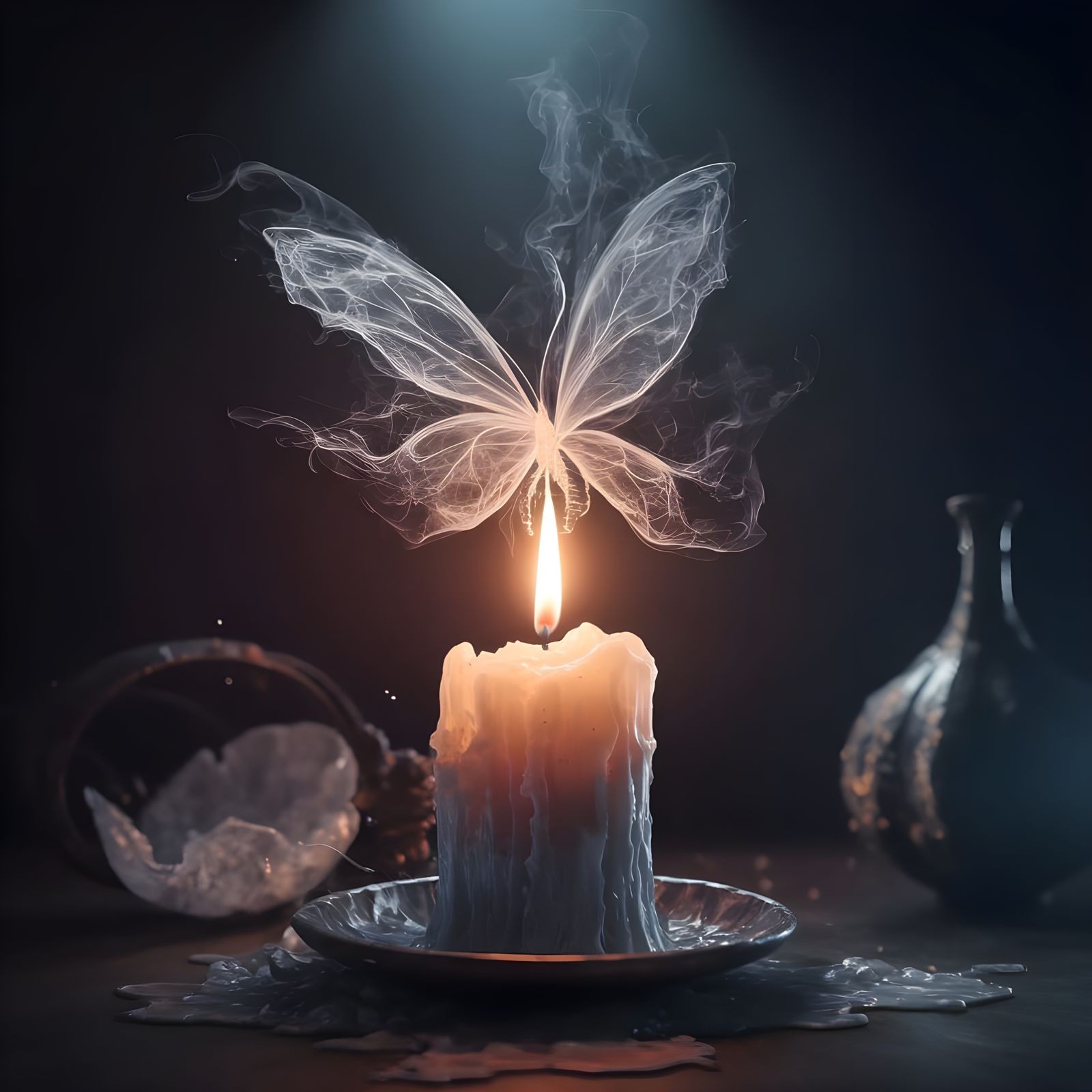 Magical Candlelit Scene with Ethereal Butterfly