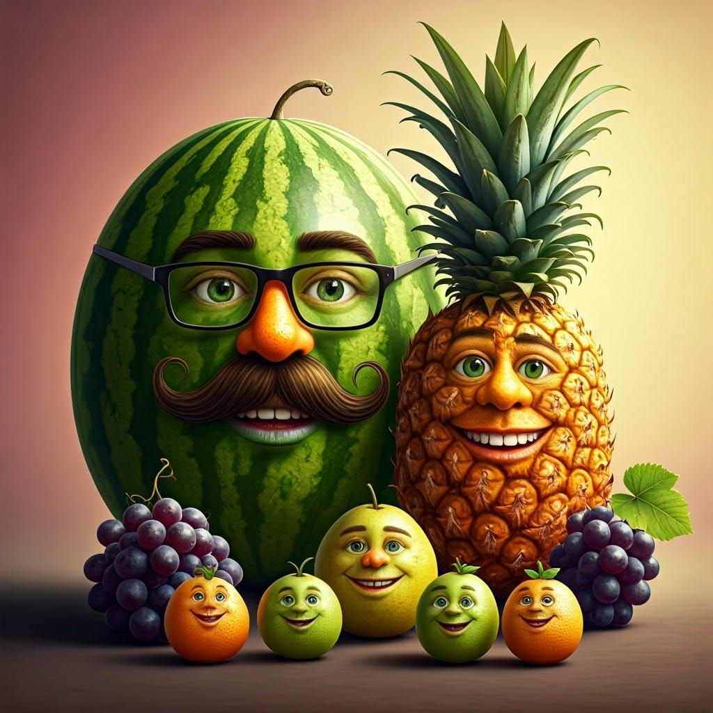 Hyper-Realistic Fruit Family Portrait in Digital Art