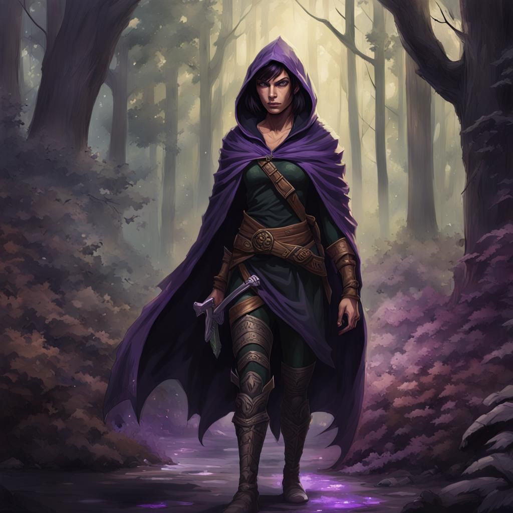 Half-Elf Rogue Hunts in Fantasy Forest