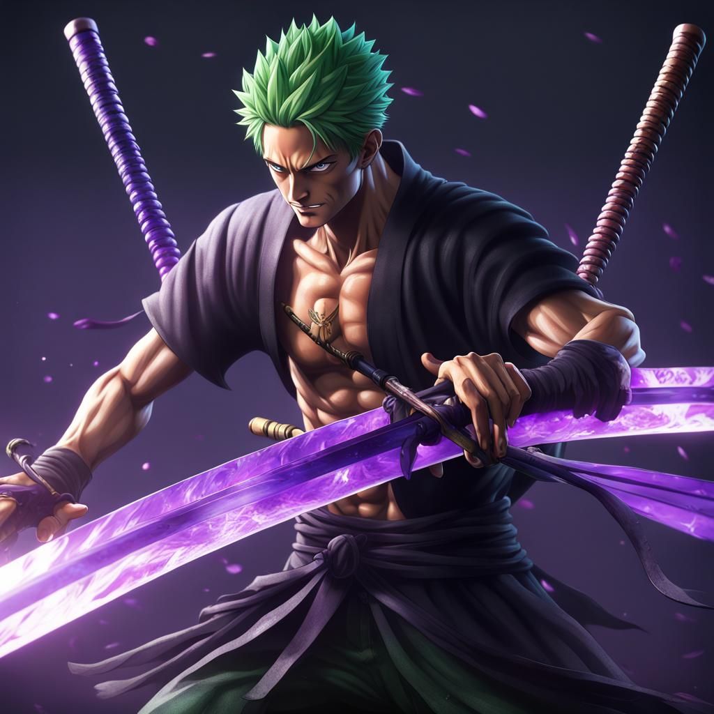Anime Swordsman with Purple Aura in Fantasy Art Style