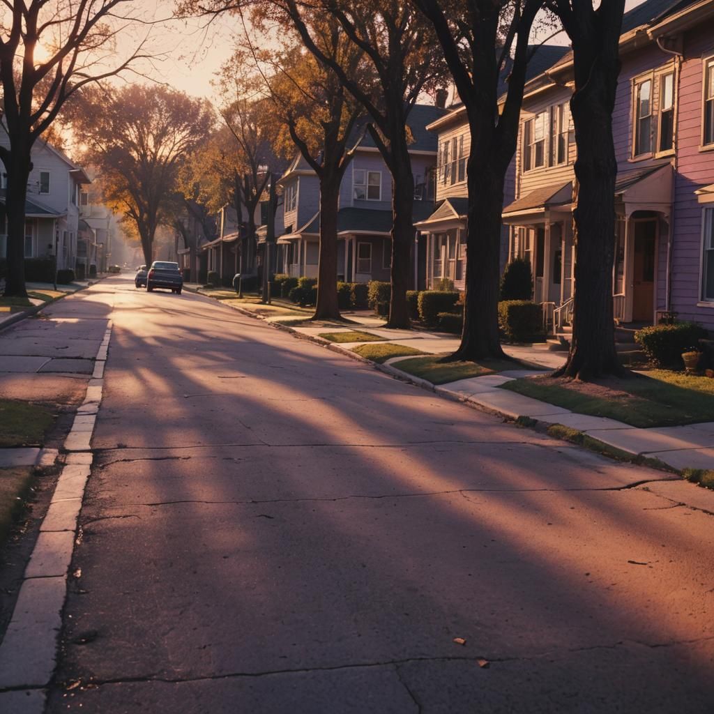 Deserted Street at Sunset in Cinematic Style