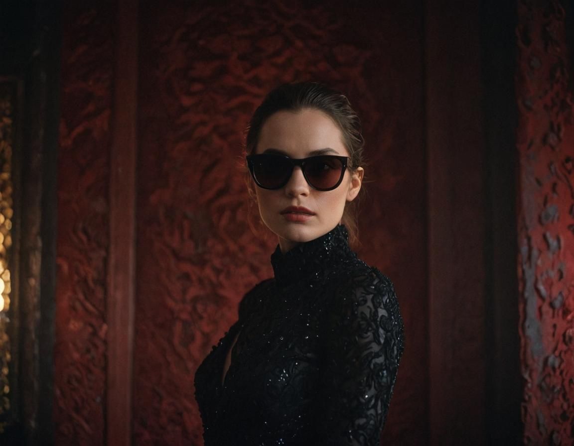 Cinematic Portrait in Crimson Room, Film Still