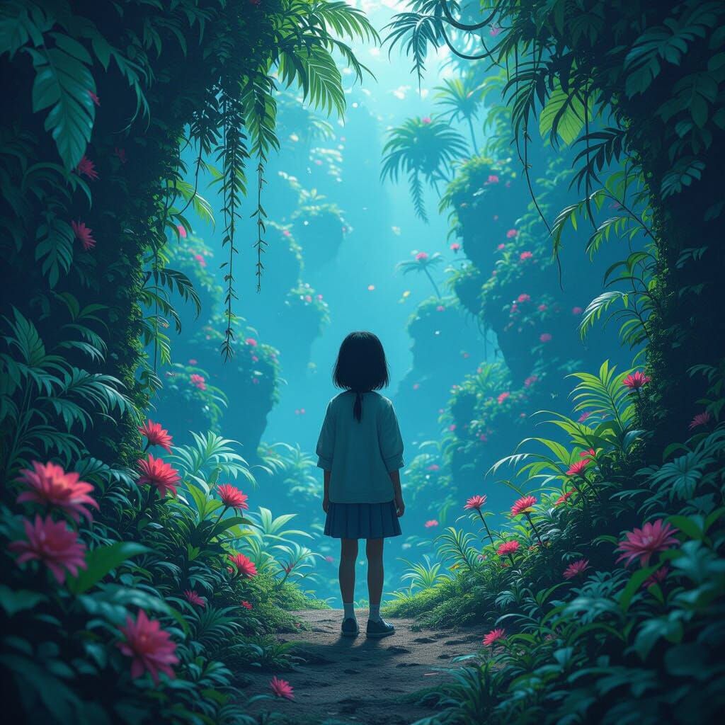 Punpun in Dreamlike Fantasy Landscape, Matte Painting