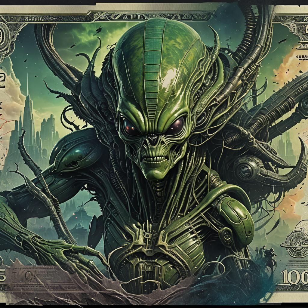 Alien Movie Poster as Art Banknote in Detailed Matte Paintin...