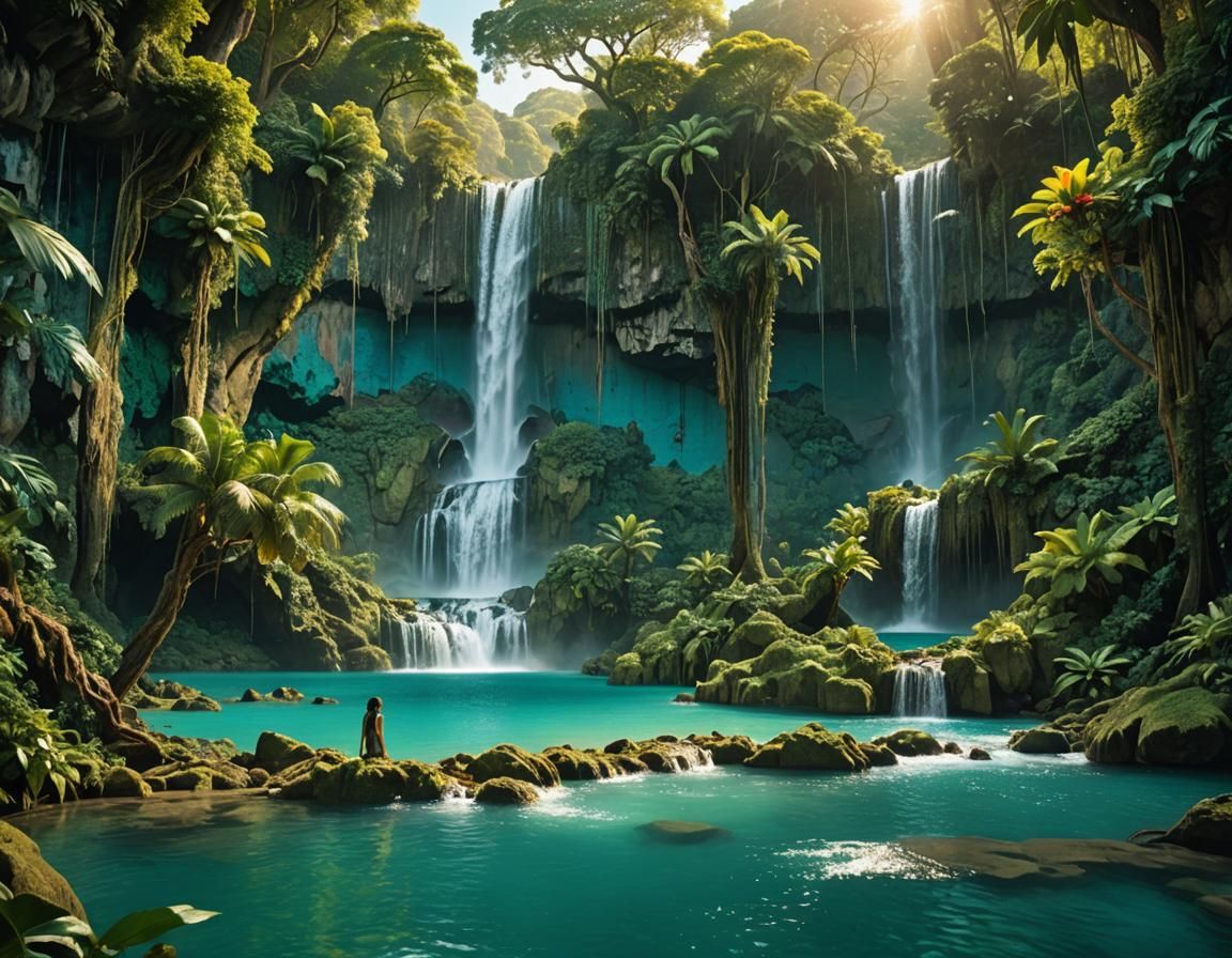 Turquoise Lagoon with Waterfalls: a Tropical Paradise