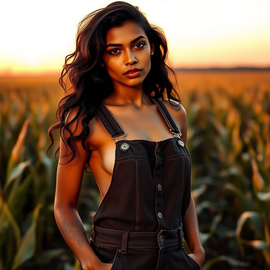 Haryana Woman in Cornfield at Sunset