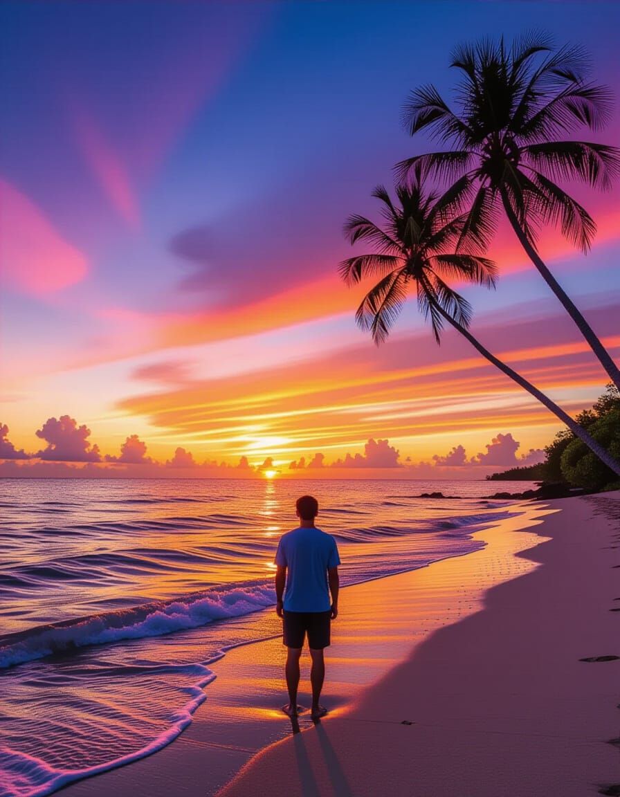 Tropical Sunset Beach Silhouette Photograph