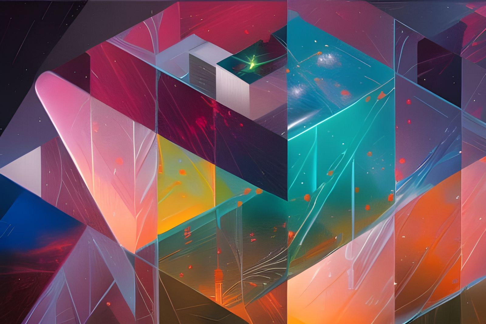 Cosmic Crystal Rainbows in Abstract Cubist Style