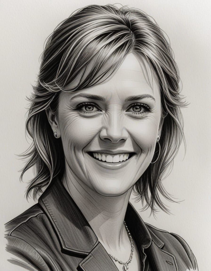 Portrayal of Amanda Tapping with a Subtle Shy Smile