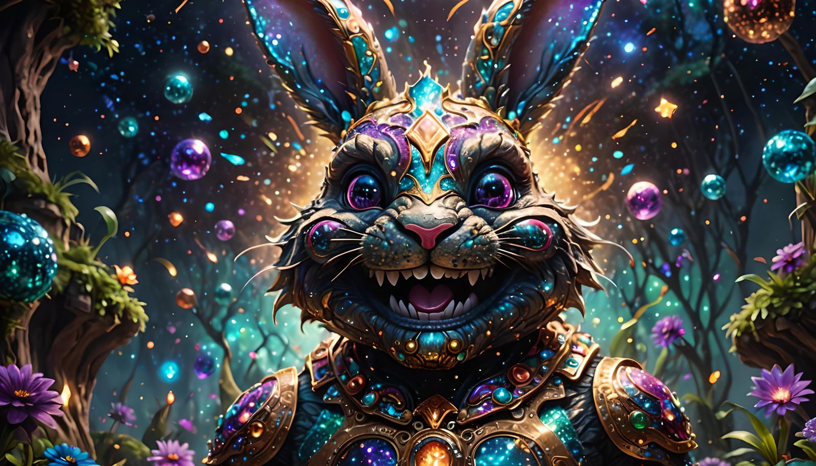 Glittered Bunny-Man: Holographic Astral Cosmic Illustration