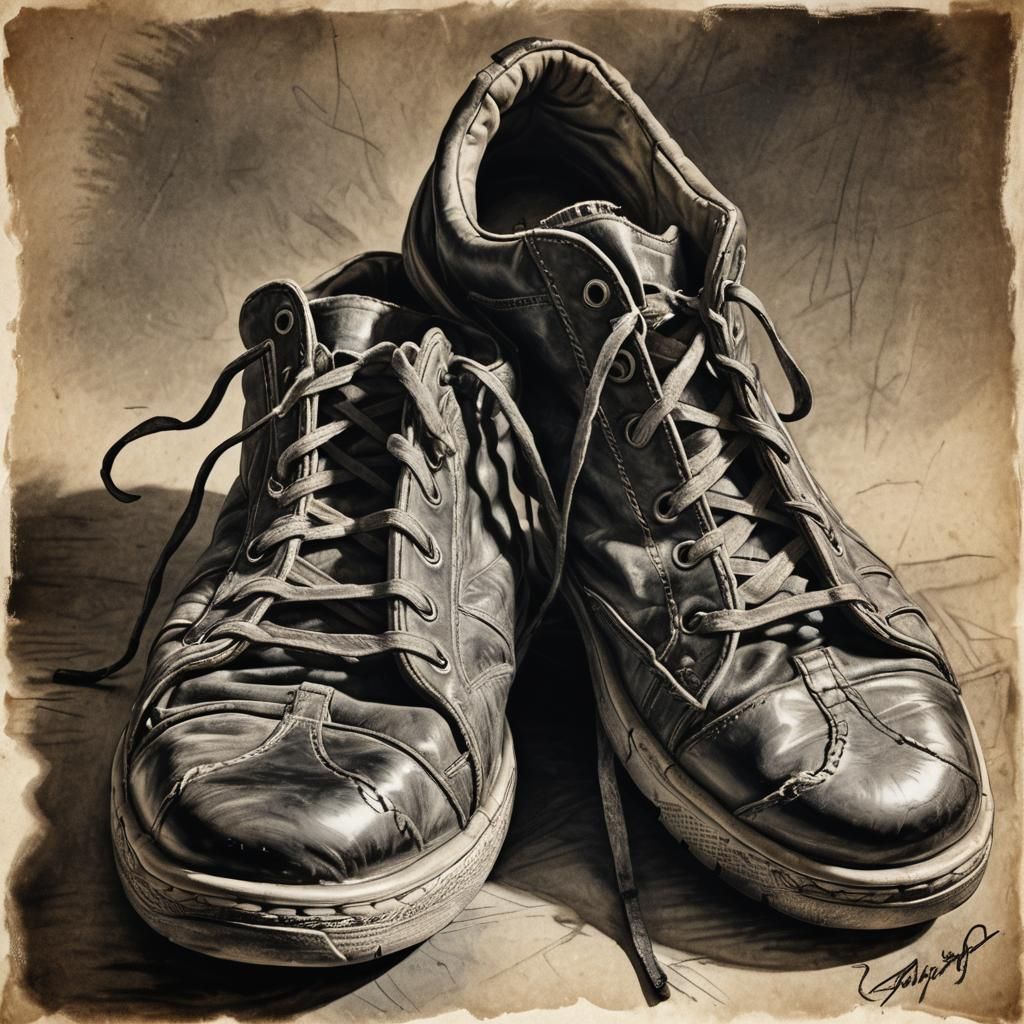 Worn Shoes: Expressionistic Charcoal Sketch in 8K