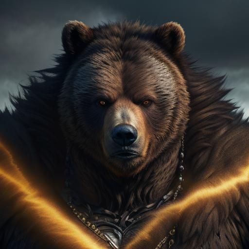 Menacing Runic Bear-Man Charging in High Fantasy Style