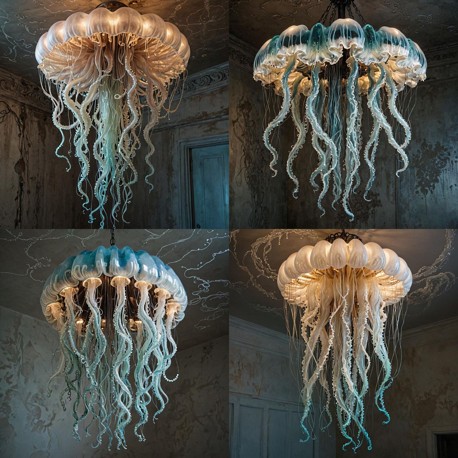 Luminous Jellyfish Chandelier in Surreal Acid Wash