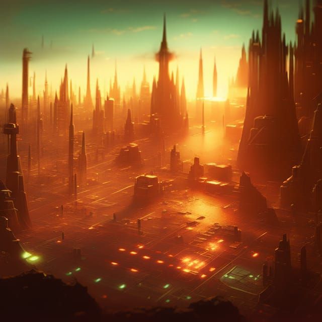 Futuristic Sci-fi city inside the sun by Beeple and Jim burn...