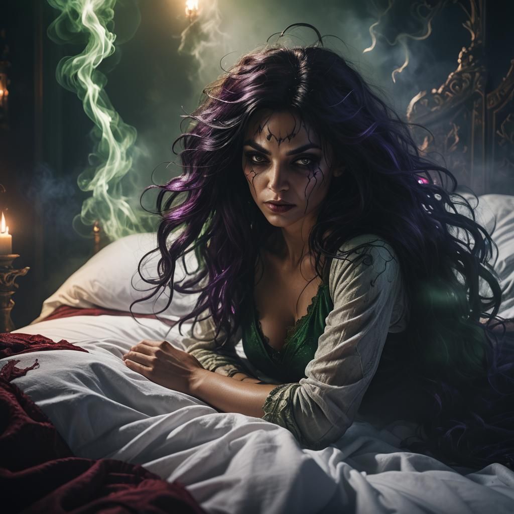 Dark Fantasy: Goblin and Woman on Bed