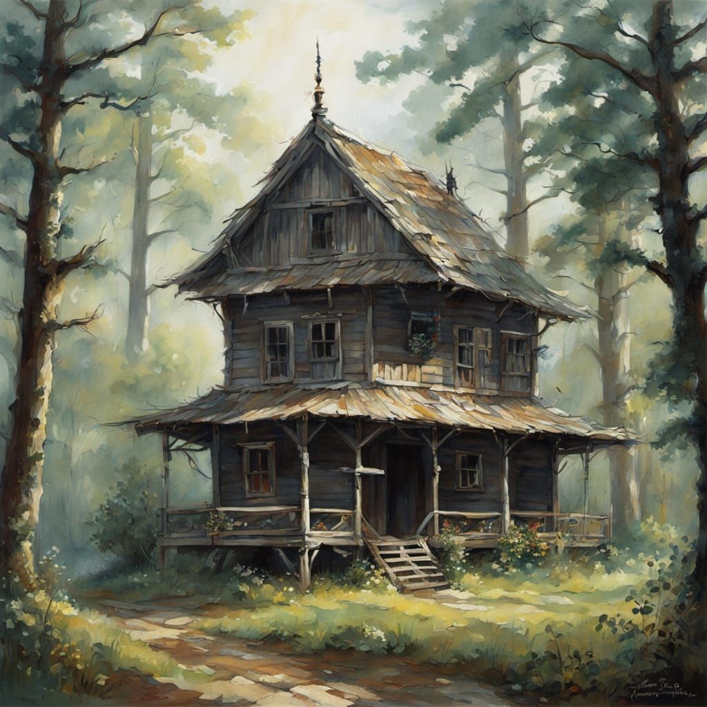 Rainy Village Scene as Impasto Painting